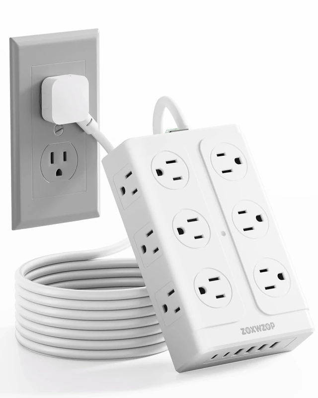 Zoxwzop Surge Protector Power Strip - 12 Outlets(1850W/15A) 6 USB Ports（2 USB C, 6FT Flat Plug Extension Cord, Wall Mount Multi Plug Outlet Extender, ETL Listed for Home, Dorm Room