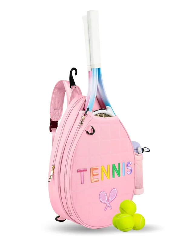 NZNDB Tennis Bags for Women Girl, Tennis Sling Crossbody Backpack, Water Resistant Tennis Bag for Pickleball, Tennis, Racketball(Pink)