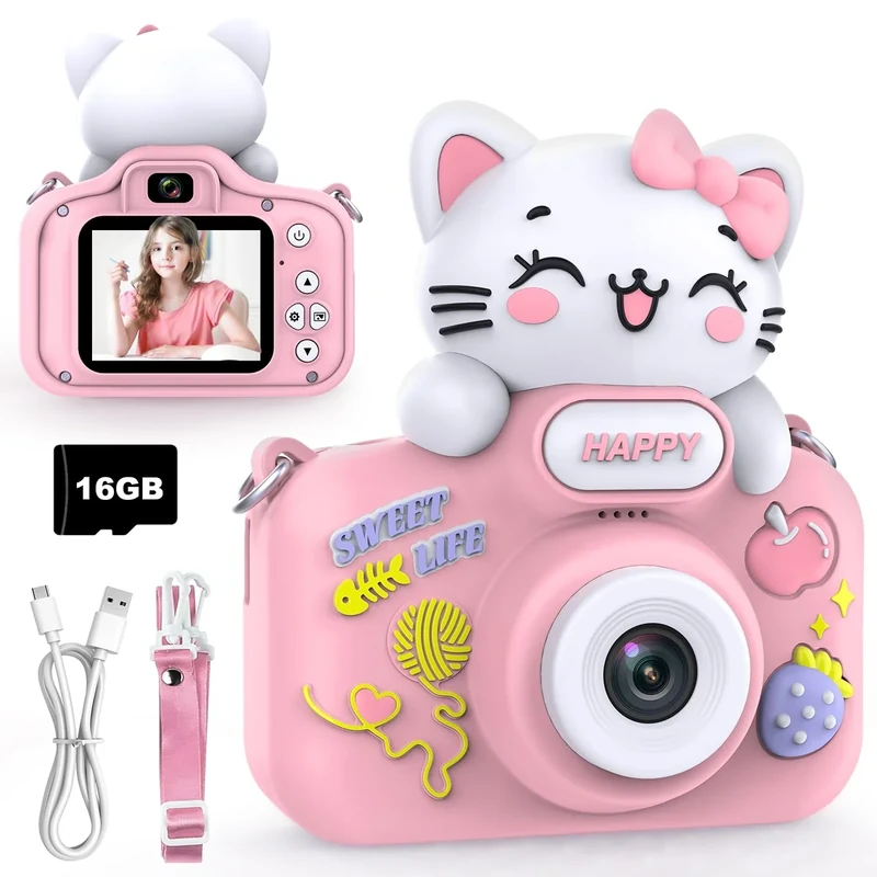 Moppzik Kids Camera - 48MP, 1080P Video, Silicone Cover & 16GB Card