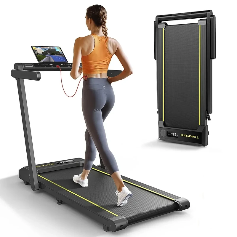 TOPUTURE 2 in 1 Folding Treadmill, 2.5HP Under Desk Treadmills Portable Walking Pad Treadmills for Home Office, Foldable Treadmill with Remote Control, Dual LED Display, Installation-Free, 0.6-10MPH