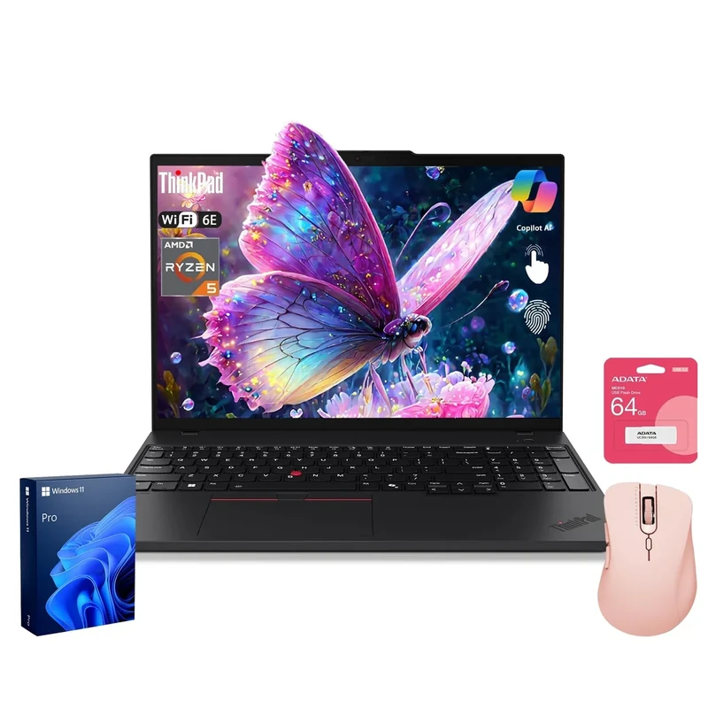 Lenovo ThinkPad E16 Gen 2 Business Laptop, 16" WUXGA Touchscreen, AMD Ryzen 5 7535U, 16GB DDR5, 512GB SSD, Fingerprint, Backlit KB, Wi-Fi 6E, Windows 11 Pro, Bundle with Wireless Mouse & Flash Drive
