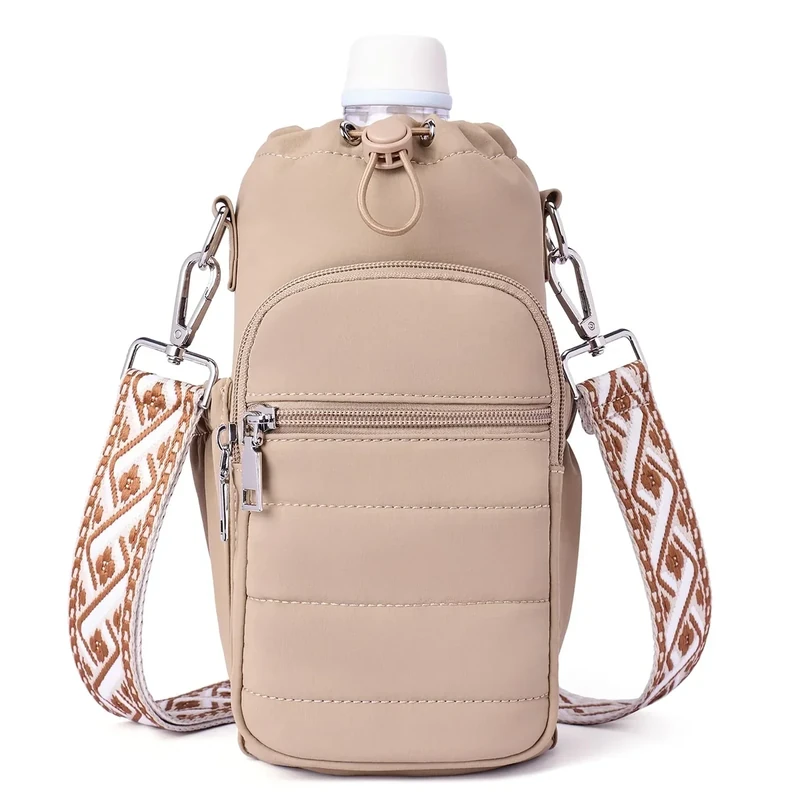 Lexiyat Water Bottle Bag 40 oz Crossbody Holder for Walking Hiking Insulated Carrier Purse with Adjustable Strap Black