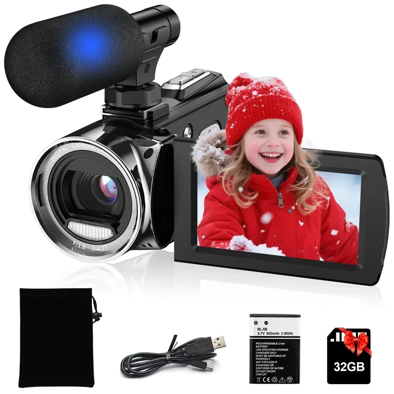 Rumyums Video Camera Camcorder UHD 4K 48 MP Vlogging Camera Recorder 3.0 Inch IPS Screen 18X Zoom Camcorders Camera with Microphone for Kids,Teens,Students,Beginners (Black)