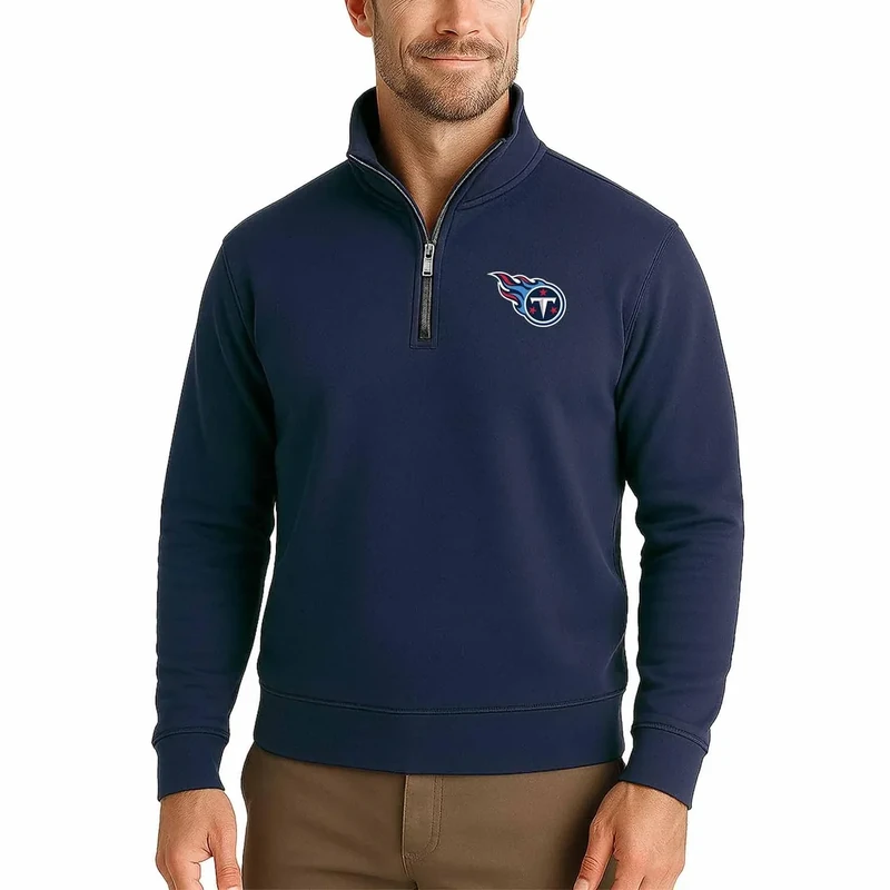 Team Fan Apparel NFL Adult Unisex Team Logo Quarter Zip Pullover Sweatshirt, Mid-Weight Officially Licensed Fleece Apparel (Tennessee Titans - Navy, X-Large)