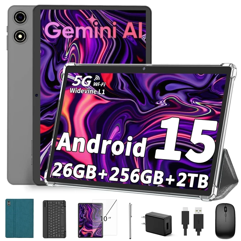 JJGJ 10" Android Tablet - 26GB RAM, 256GB, 2-in-1, 8000mAh, GPS(Green)