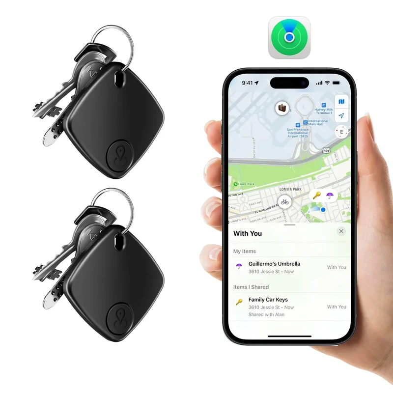 2 Pack Bluetooth Tracker Works with Apple Find My, Key Finder Locator with Sound, Anti-Lost Device for Wallet Keys iPhone, GPS Tracking Device for Kids Pets Luggage