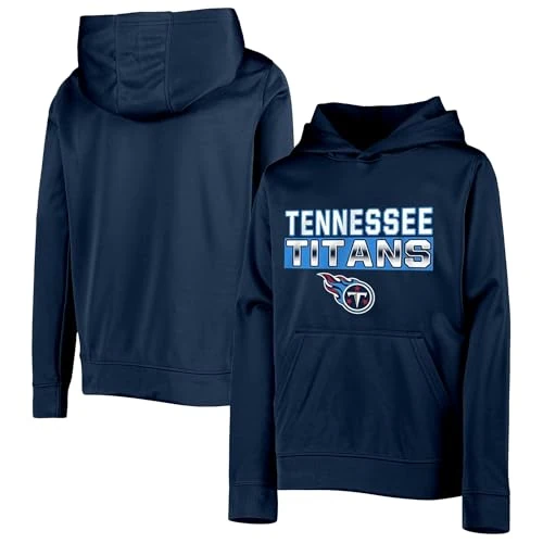 Outerstuff NFL Kids Youth 4-20 Official Team Color Borderline Performance Primary Logo Long Sleeve Pullover Hoodie (Tennessee Titans Navy, 18)