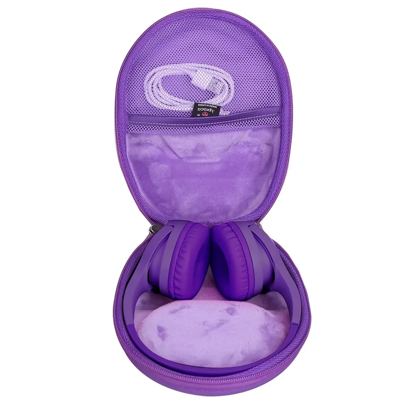 Aproca Kids Headphones Case Compatible with Belkin SoundForm Mini - Wireless Bluetooth Headphones, Portable Bag - Purple (Case Only)