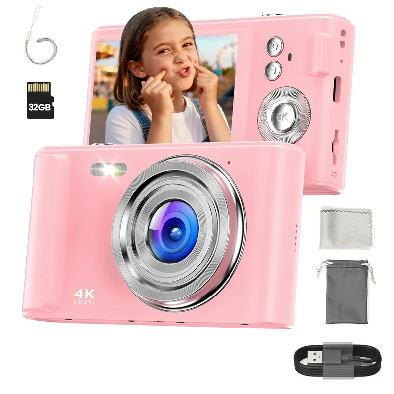 ZAZYZIA 48MP Pink 4K Kids Camera - 16X Zoom, Vlog for Girls 6-10