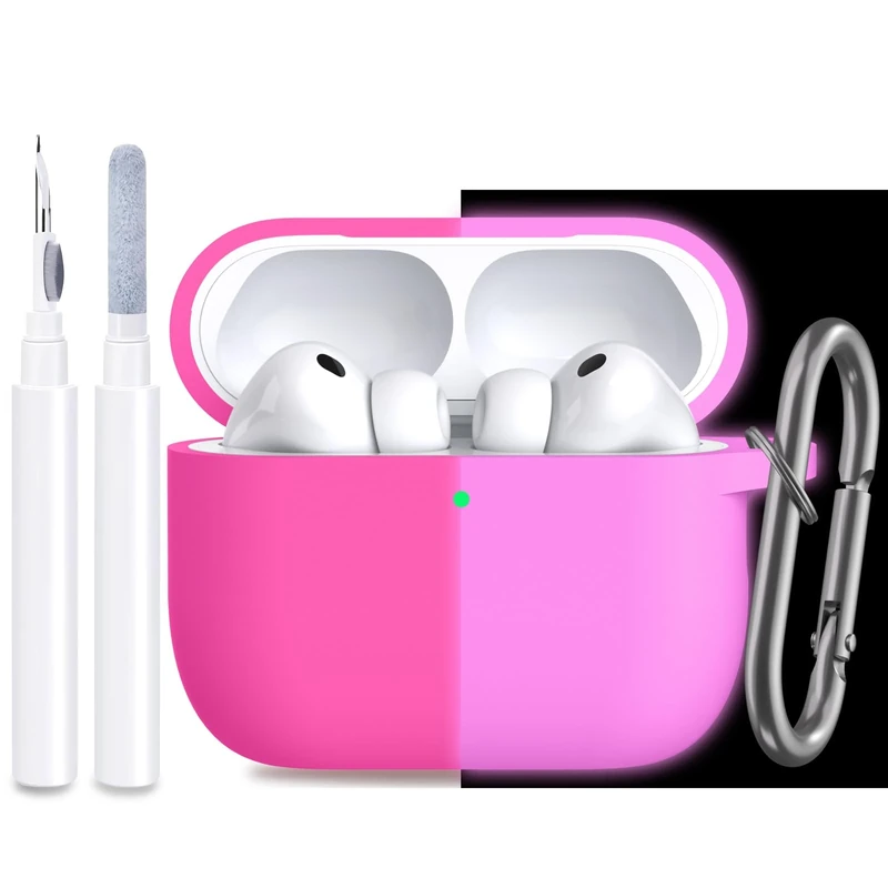 JTOMEI Compatible with AirPods Pro 3 Case Cover with Cleaning Kit, Soft Protective Silicone Skin Accessories for Men Women for Apple AirPods Pro 3 Gen(2025 Release), Front Led Visible, Night Glow Pink