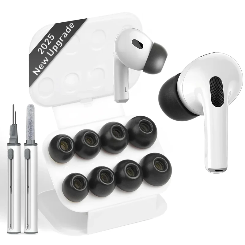 Vsagier Memory Foam Ear Tips for AirPods Pro - 4 Sizes + Cleaner Kit