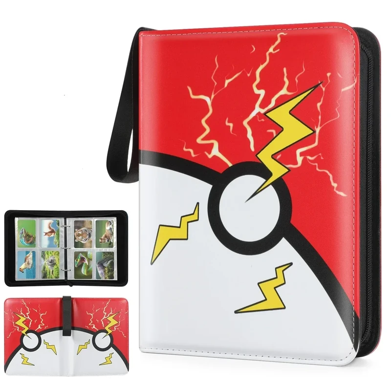 Hyywxcy Trading Card Binder, 4 Pocket 400 Cards Holder with 55 Removable Sleeves Display Storage Collector Album Compatible with Football Cards TCG Game Sports Cards, Red