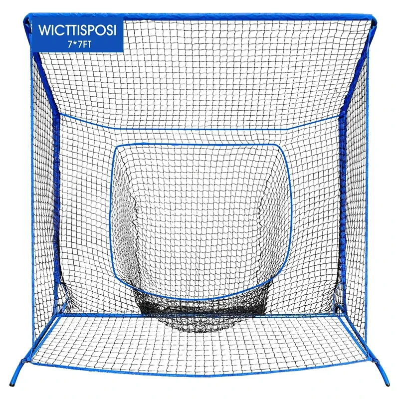 Baseball Softball Net with Blocking System, 7x7FT Practice Cage for Batting/Pitching/Fielding, Metal Frame with Elevated Base and Storage Bag for Backyard Outdoor Indoor