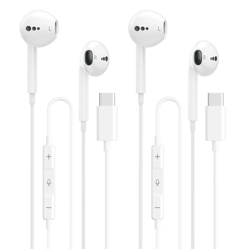 BLXSounds USB-C Earbuds for iPhone 17/16/15 - Mic & Volume (2 Pack)