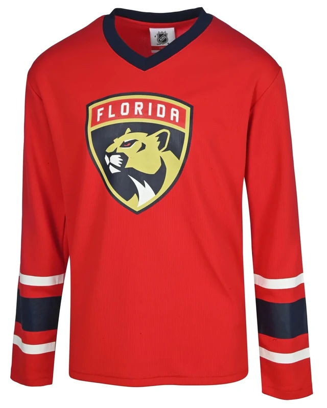 NHL Kids Youth 4-20 Official Power Play Long Sleeve Team Jersey (US, Numeric, 18, 20, Florida Panthers - Red, Florida Panthers)