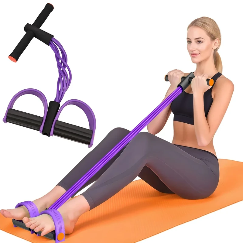 Resistance Bands with Handles, 6-Tube Elastic Foot Pedal Resistance Band, Natural Rubber Ankle Puller Sit-up Exercise, Multifunction Fitness Band for Abdomen, Waist, Arm, Leg Stretching Training