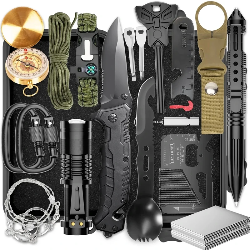 Survival Kits, Hiking and Camping Essentials, Emergency Survival Gear, Gifts for Men, Gifts for Dad, Husband, Teenagers, Cool Fishing and Hunting Gadgets, Christmas and Birthday Gifts