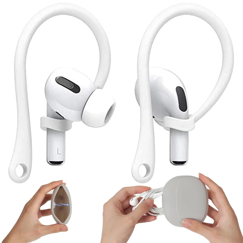 Ear Hooks are Suitable for AirPods Pro 3, AirPods Pro2, AirPods 4, 3, and 2. Ear Hooks Feature Upgraded Anti-Slip Material and Include a Magnetic Silicone Earbud Storage case