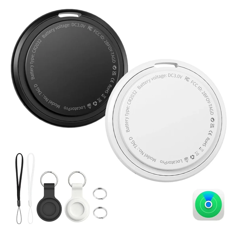 FVJ Tracker Tags 2-Pack Smart Tag - iOS Find My, Replaceable Battery