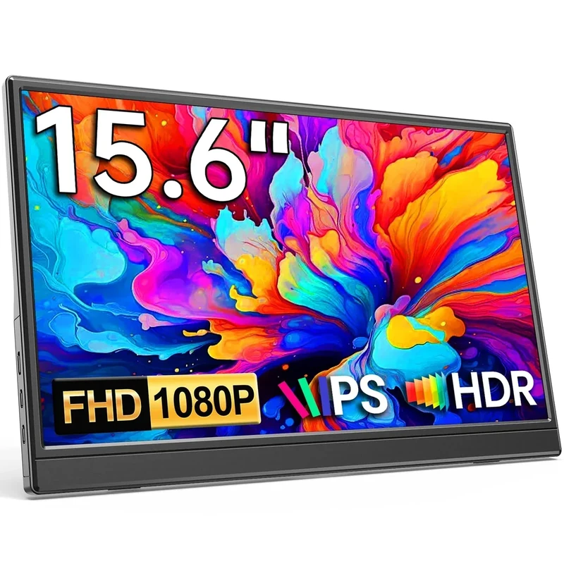 KQC 15.6" 1080P FHD IPS Portable Monitor - USB-C & HDMI Travel Screen