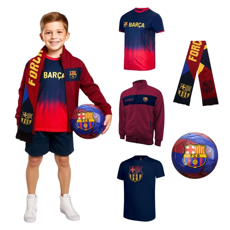 Icon Sports Official FC Barcelona Ultimate Fan Pack - Unisex Kids - Jacket, T-Shirts, Scarf & Soccer Ball - FCBUFP Navy YM