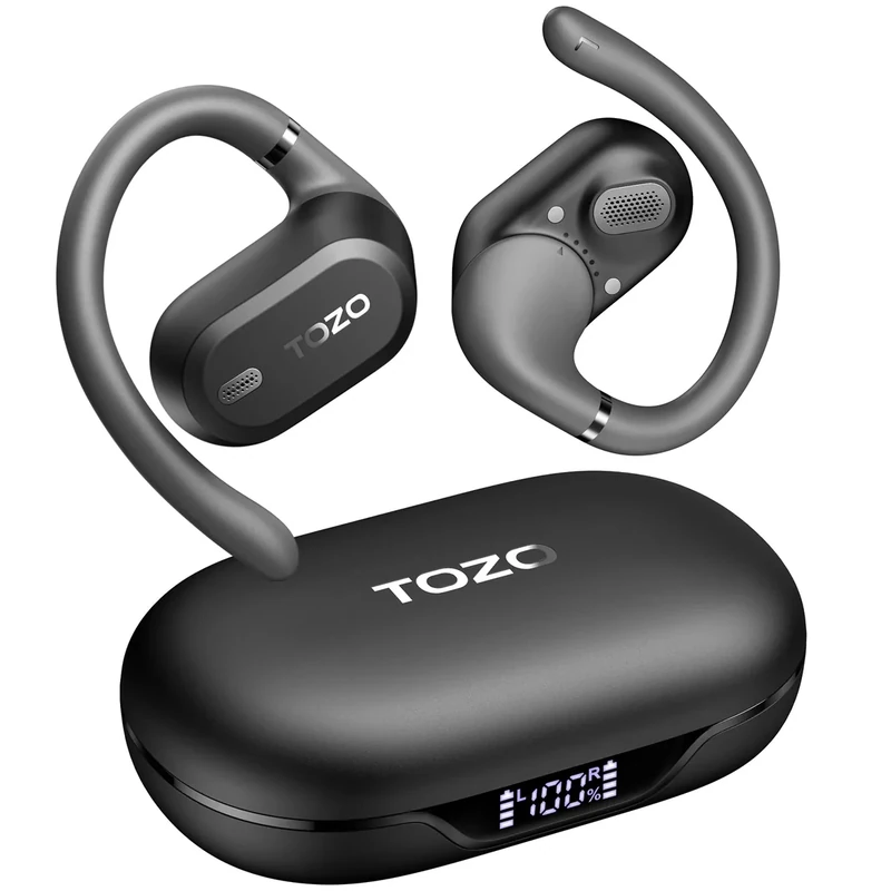 TOZO OpenWear Headphones - Hooks, Bluetooth 5.4, Fast Charge