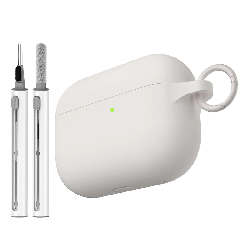 Veirrw for AirPods Pro 3 Case with Cleaner Kit,Soft Liquid Silicone Full Protective Case for AirPods Pro 3rd Generation for Women Men, AirPod pro 3 case Accessories with Keychain (Alpine Oat)