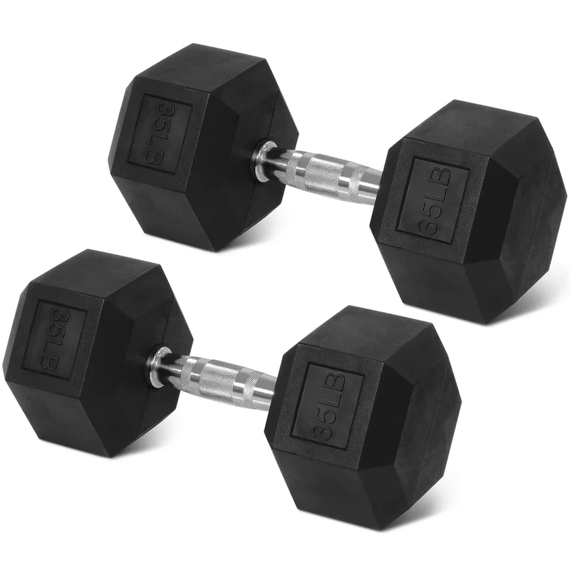BalanceFrom Rubber Encased Hex Weights Dumbbells Set, Cast Iron Hand Weights with Anti-Slip Grip for Home Gym Strength Training 35LB