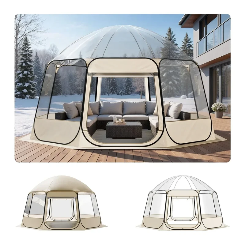 VEVOR Pop up Bubble Tent, 15 x 13.8 ft Waterproof & UV-Resistant, Clear Camping Tent Shelter, Outdoor Garden Dome Igloo Tents with Windows, 540�Panoramic View, for 12-15 Persons Patio Backyard - Image 1