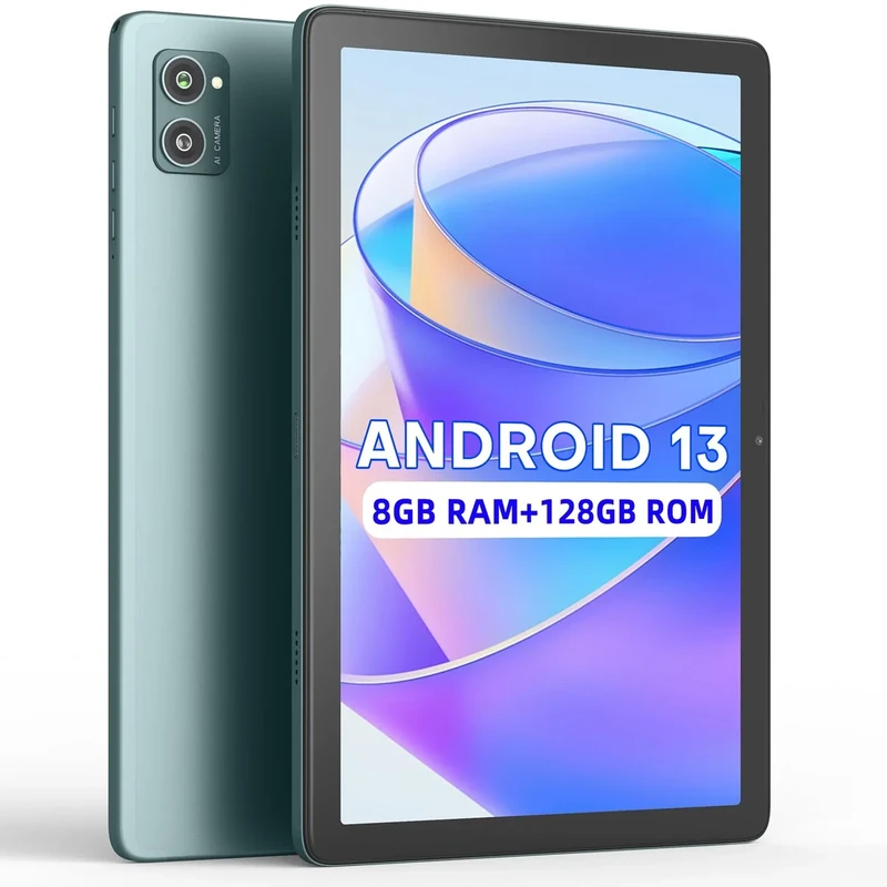 AISLPC Tablet,10.1" Android Tablet with Quad-Core Processor 8GB RAM 128GB ROM HD IPS Touchscreen 6800mAh Battery, BT 5.0, Dual Camera, Wi-Fi Tablets,Lake Blue