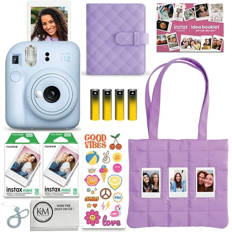 Fujifilm Instax Mini 12 Holiday Bundle - Pastel Blue, Film & Batteries
