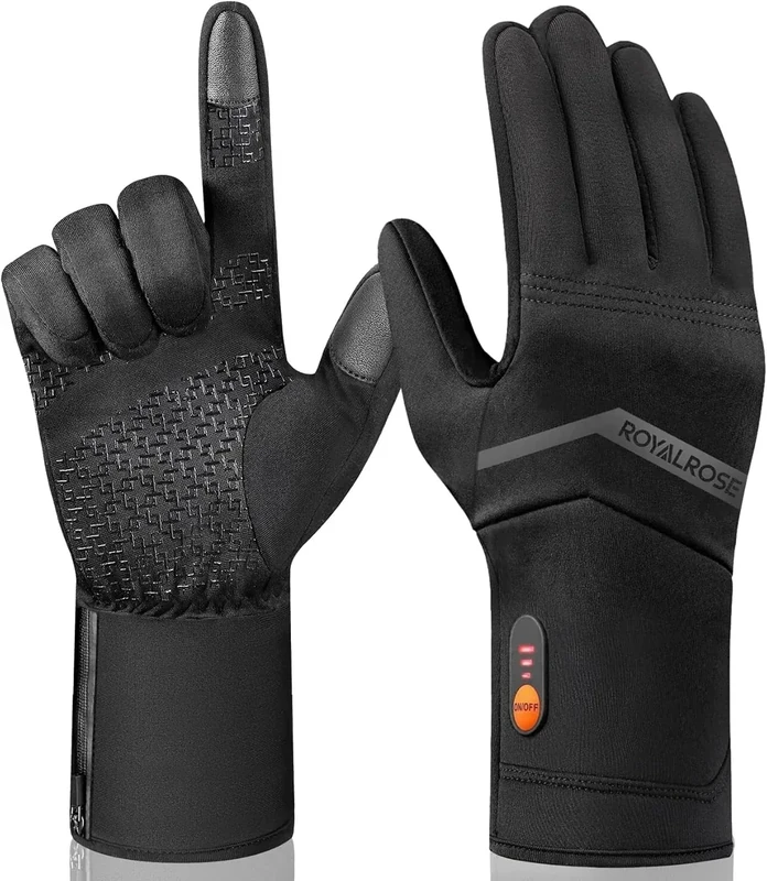 Royalrose Heated Gloves Liners for Men Women, Rechargeable Waterproof Winter Thin Heated Work Gloves with Arthritis Raynaud's Relief for Ski Golf Hiking Driving (Black, XX-Large)