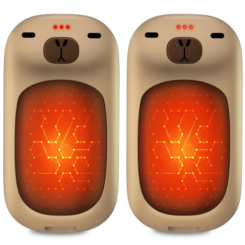 Redpepper AI Hand Warmers Rechargeable 2 Packs 24 Hrs Long Safe Pocket-Size AI Smart Chips Electric Heater Capybara-Shaped Gift for Kids Christmas Golf Camping Hunting Stocking Stuffers-Brown