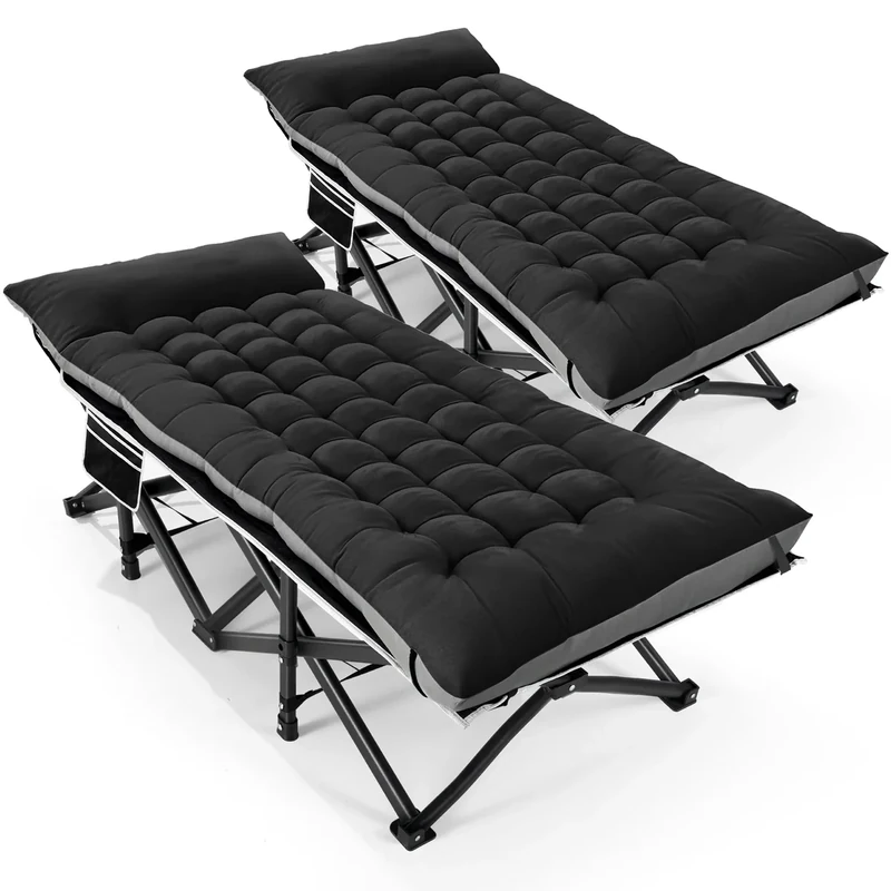 HABUTWAY Camping Cot with Mattress, 32" Extra Wide Camping Cots for Adults, Sleeping Cot for Adults Holds Up to 602LBS, Cots for Sleeping, Camp, Rv, Beach, Patio, Office Naps, 2PCS (Black)