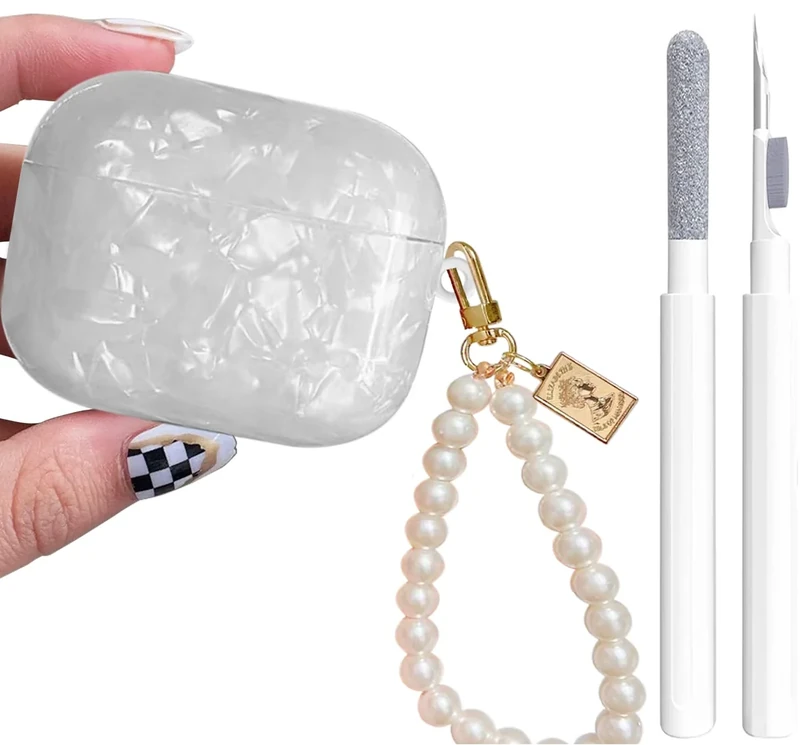 YOMPLOW Glitter Case for AirPods Pro 3rd Gen 2025 - White Pearl Keychain