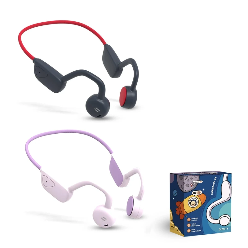 2Pack Kids Bluetooth Headphones, Air Conduction Open-Ear Headphones, Mic/Touch, 85dB Limit, Parental Control, Lightweight, Rugged & Durable, IP54/20H, for School/Travel - (Navy/Red & Pink/Purple)