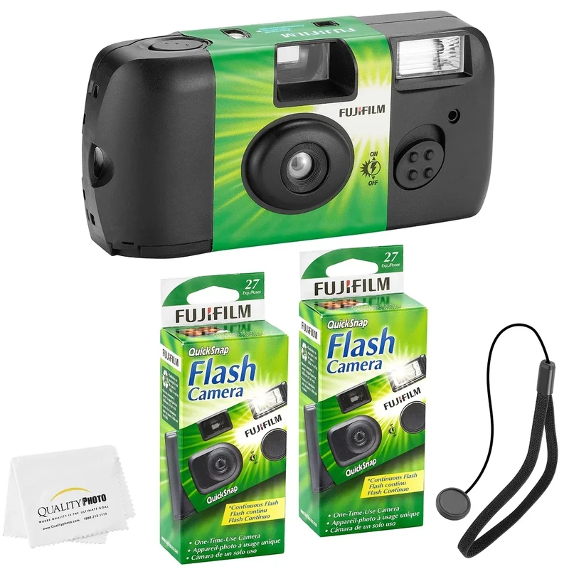 Fujifilm QuickSnap Flash 400 35mm Camera - 2 Pack with Strap & Cloth