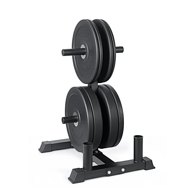 CAP Barbell 190 lb PRO Olympic Plate Set with Compact Plate Rack & Barbell Storage | 4 Weight Posts + 2 Barbell Holders