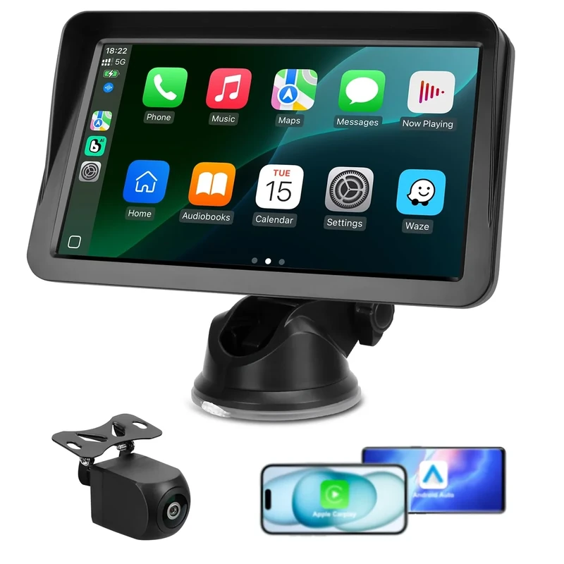 9" Wireless CarPlay Screen for Car, Apple CarPlay & Android Auto Receiver with 1080P Backup Camera, HD Touchscreen, Bluetooth, GPS, Voice Control，Universal Fit for All Cars