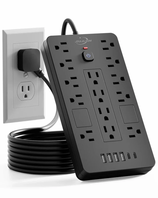 JouleLoom Surge Protector Power Strip-14 Outlets and 6 USB Ports, 6 Feet Flat Plug Extension Cord, 1850 Joules, Black, ETL Listed for Home, Office, Dorm Room