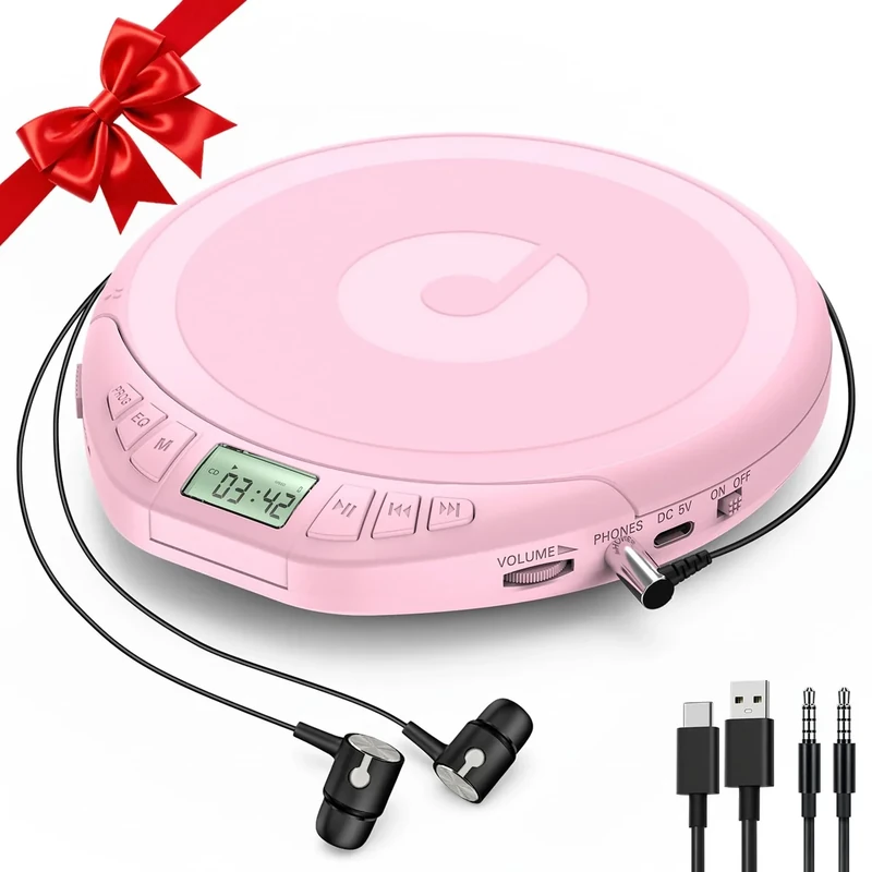 Portable CD Player for Car: Kegaudio with Earphones Anti-Skip LCD Display Personal Disman Disc Player for Car & Sports Supports MP3 WMA PROG & Memory Function