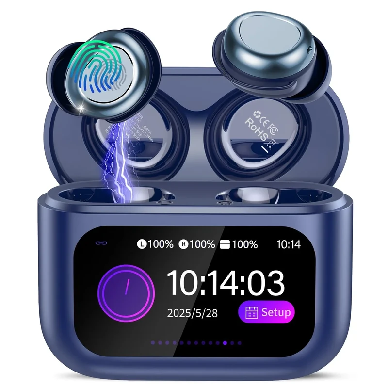 ZYHKON Sleep Earbuds Bluetooth 5.4 - 48h Play, Touchscreen, Blue