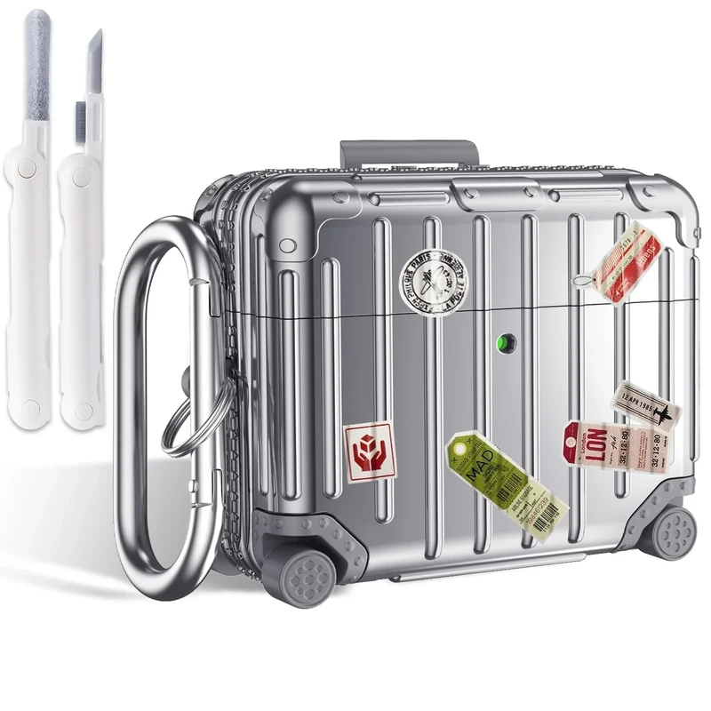 KOREDA Suitcase Hard Case for AirPods Pro 3 - Silver with Keychain