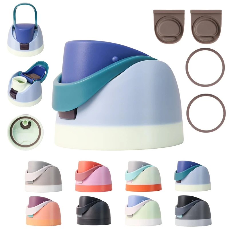 NebkDask Replacement Lid for Owala Freesip, Compatible with Owala Cup 16oz 24oz 32oz, Lid Replacement Accessory,BPA-Free with Two Gasket Replacement Stopper and Two Bottle O Seal Ring,（Grayish blue）