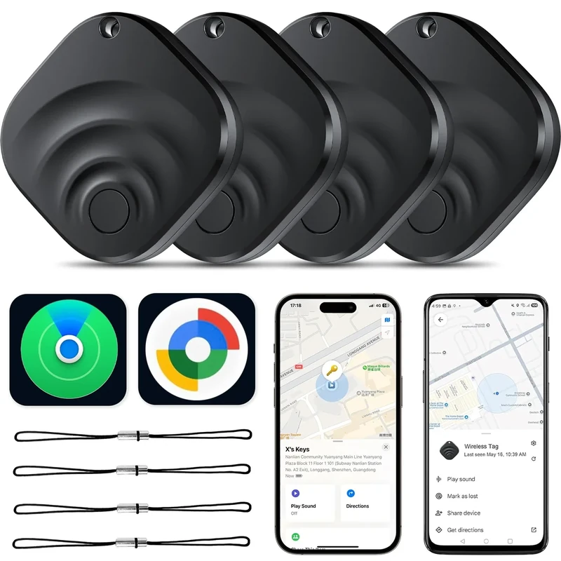 TIMU 4-Pack Dual Tracker - iOS Apple Find My & Android Find Hub