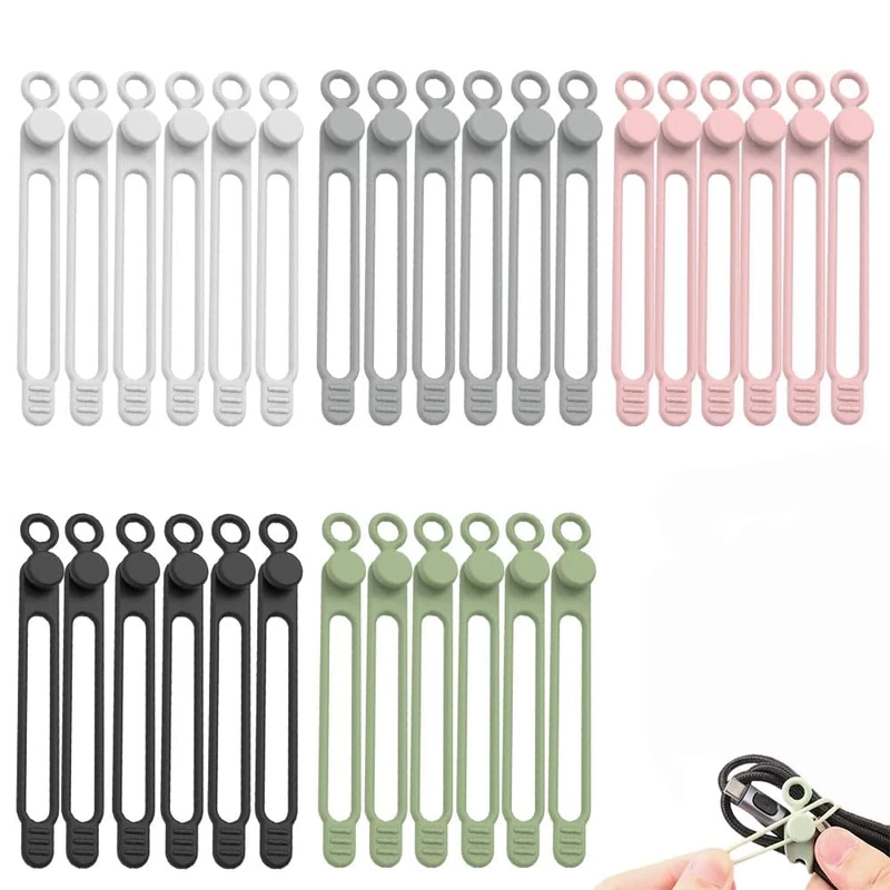 Data Cable Organizer, 2026 Upgrade Silicone Cable Ties Reusable Cable Management Organizers, Multipurpose Elastic Cord Organizer for Fastening and Bundling Cable Cords Wires (30PC)