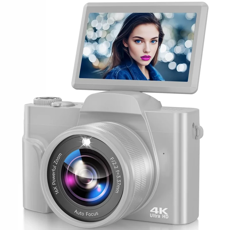 4K Digital Camera for Photography with WiFi, 2025 Latest Auto-Focus Vlogging Camera for YouTube Video 3'' 180° Flip Screen Travel Cameras 16X Zoom Anti-Shake 4K Cameras with SD Card