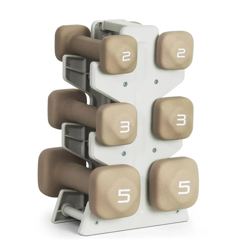 Tone Fitness 20 LB Neoprene Dumbbell Set with Storage Rack – Non-Slip, Anti-Roll Hand Weights for Home Gym Workouts - Beige