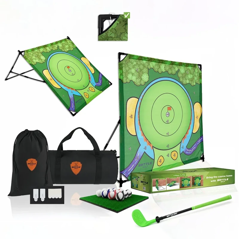 Battle Golf Indoor Chipping Game – The Original Portable Battle Golf Chipping Game for Dad's and Junior Golfers (Standard Indoor Set with Club)