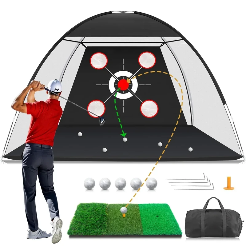 MFNMFN Golf Net with Practice Mat,Golf Hitting Aid Nets 10x7FT for Backyard Driving Chipping Training Swing,Gifts for Men Dad Him and Golfer